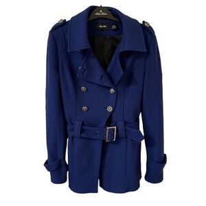 Miss Me Wool Belted Peacoat Blue M